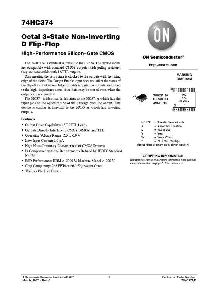 74HC374 Octal D Flip-Flop Overview | PDF | Cmos | Electrical Engineering