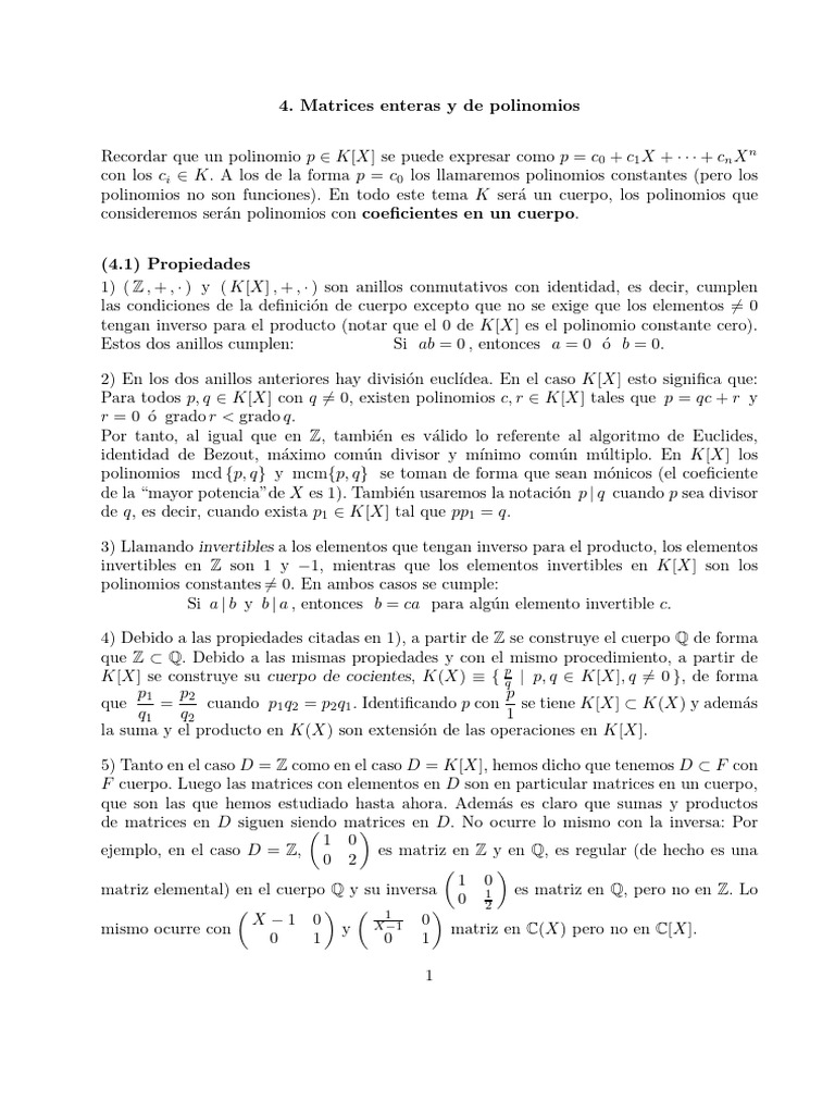 Propiedades de Matrices y Polinomios | PDF | Campo (Matemáticas ...