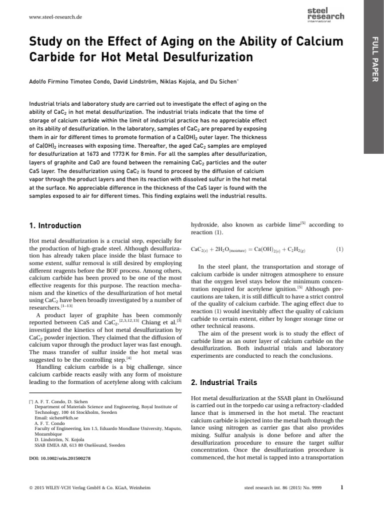 Study On The Effect of Aging On The Ability of Calcium Carbide For Hot ...