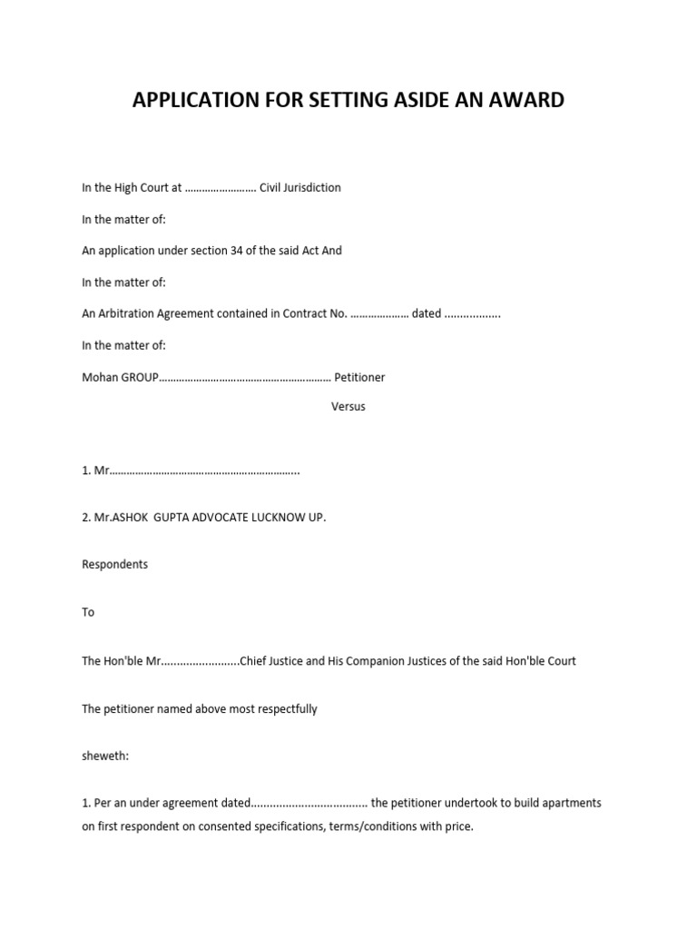Setting Aside Arbitral Award Application | PDF | Judiciaries | Government