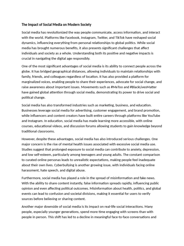 Social Media's Dual Impact on Society | PDF | Social Media | Popular ...