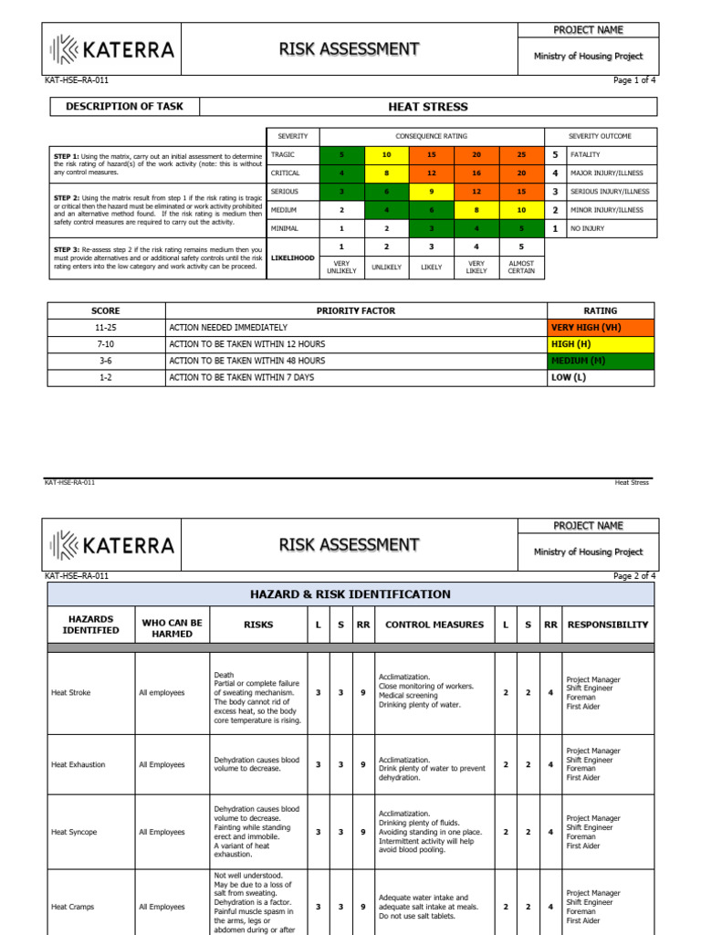 Heat Stress Risk Assessment Guide | PDF | Dehydration | Diseases And ...