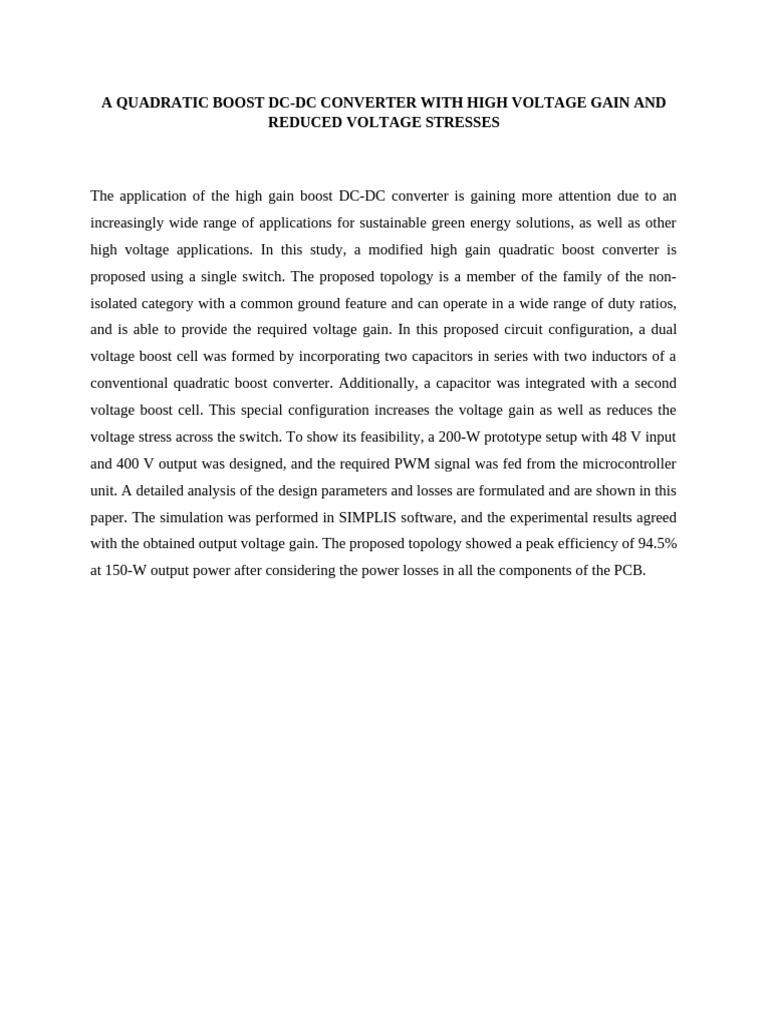 High Gain Quadratic Boost Converter | PDF | Electric Power | Electrical ...