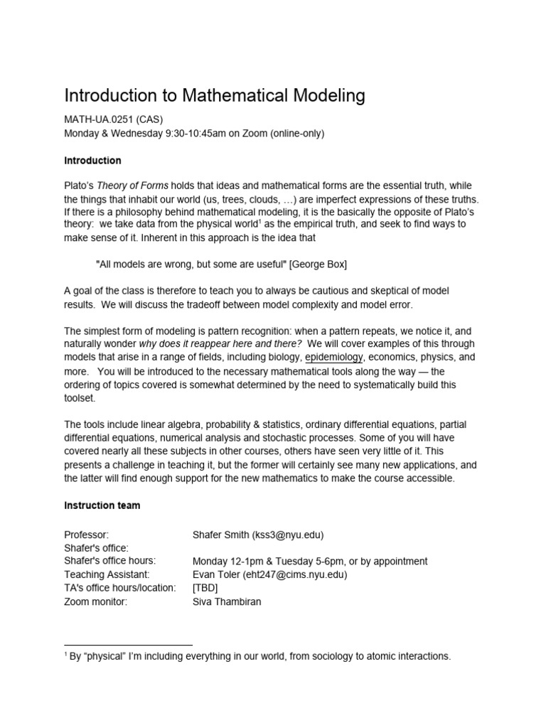 Introduction to Mathematical Modeling Course | PDF | Equations ...