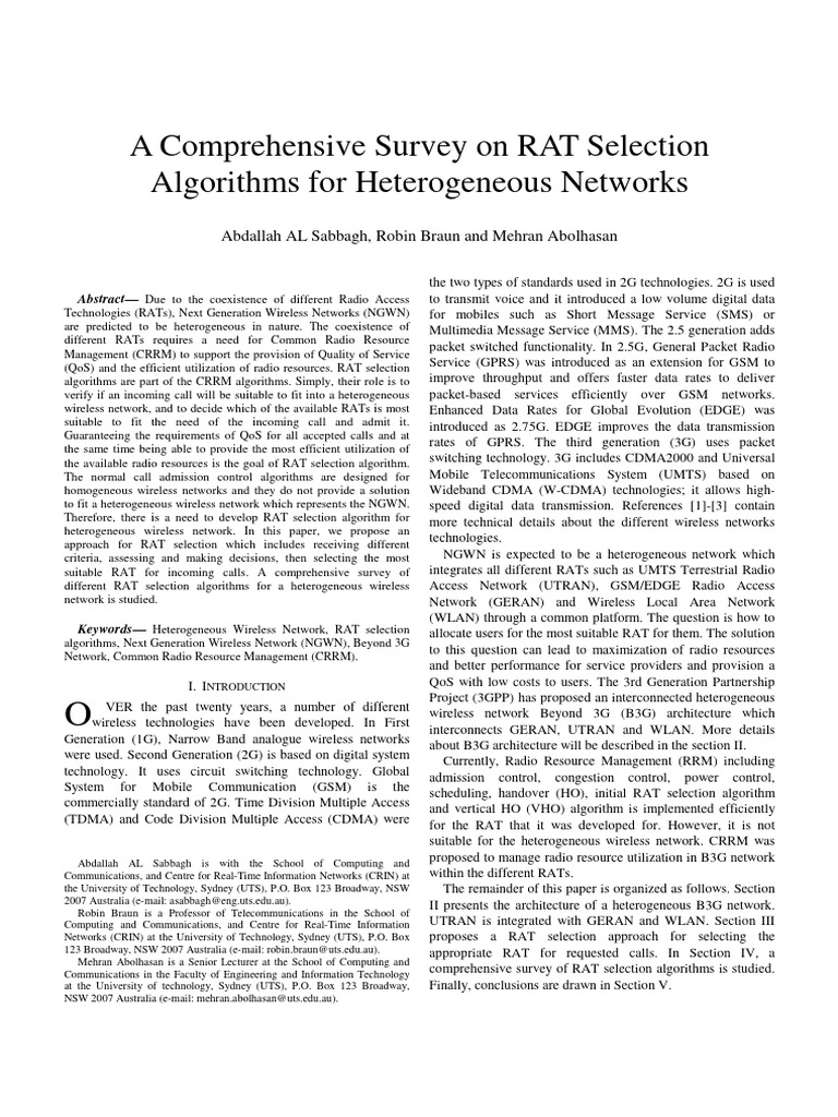 A Comprehensive Survey On RAT Selection Algorithms For Heterogeneous ...