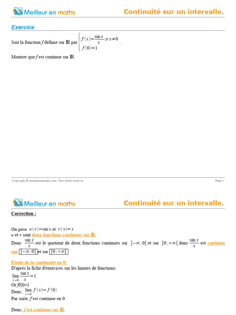 Continuité de f sur R | PDF