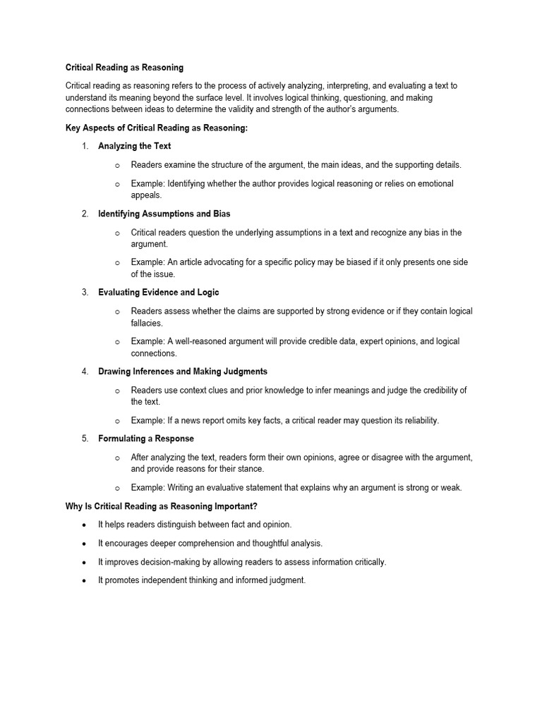 Critical Reading and Evaluative Reasoning | PDF | Argument | Reason