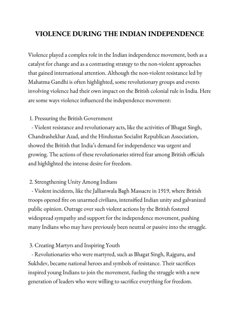 Impact of Violence on Indian Independence | PDF | Indian Independence ...