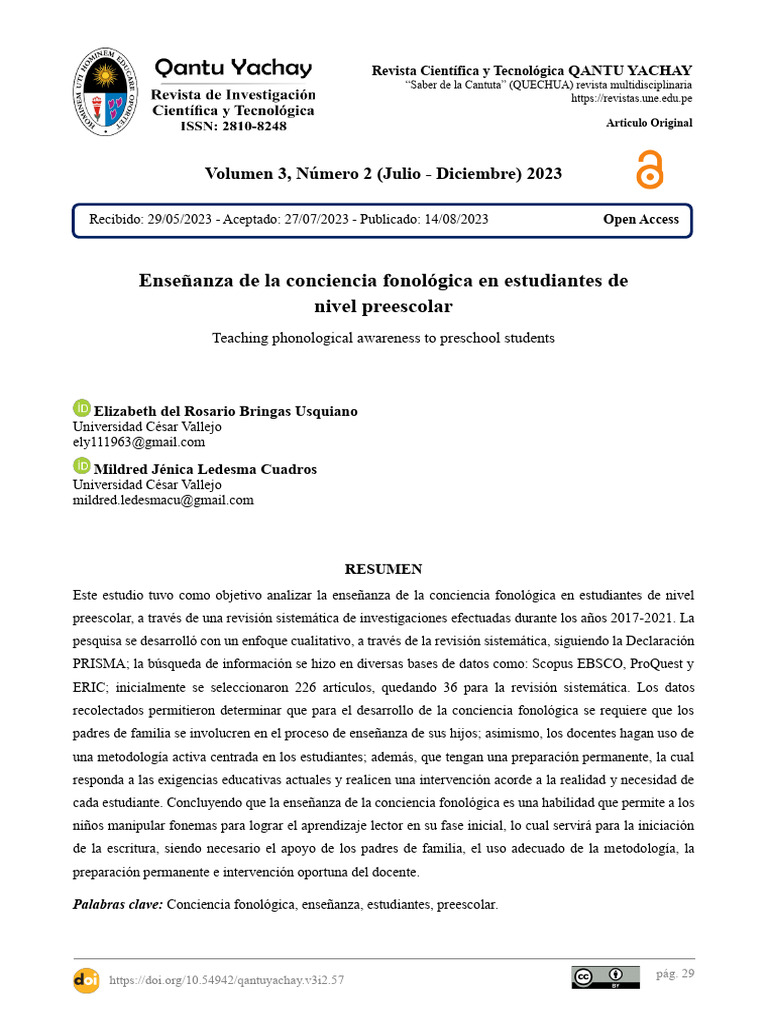Ensenanza de La Conciencia Fonologica en Estudiant | PDF | Educación de ...