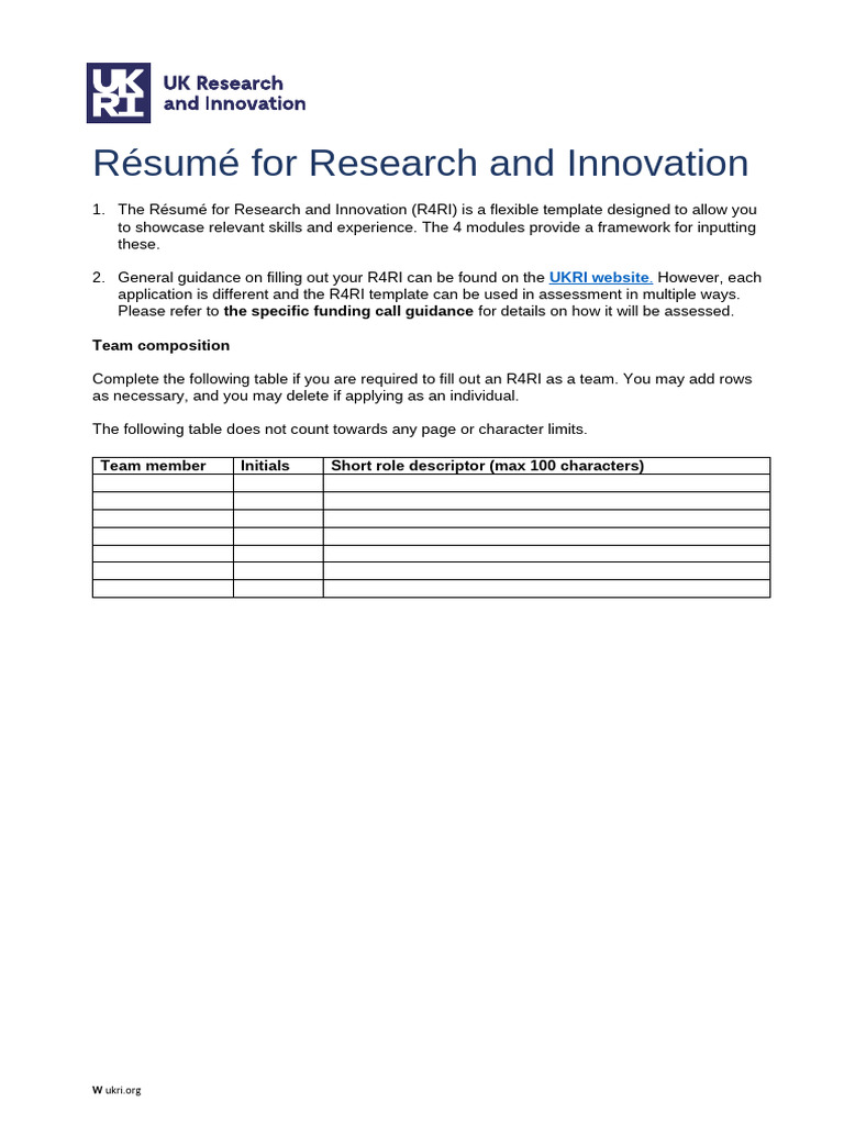 R4RI Template for Research Applications | PDF