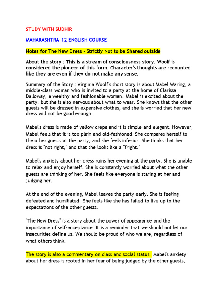 the new dress short story summary The new dress by Virginia Woolf