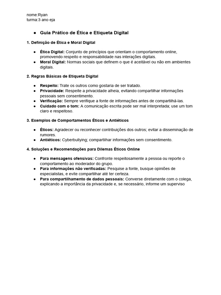 Guia de Ética Digital e Etiqueta Online | PDF