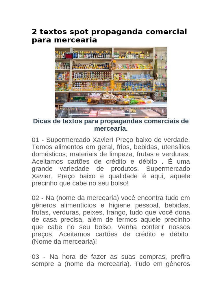 Textos Prontos para Propaganda de Supermercado | PDF | Supermercado ...