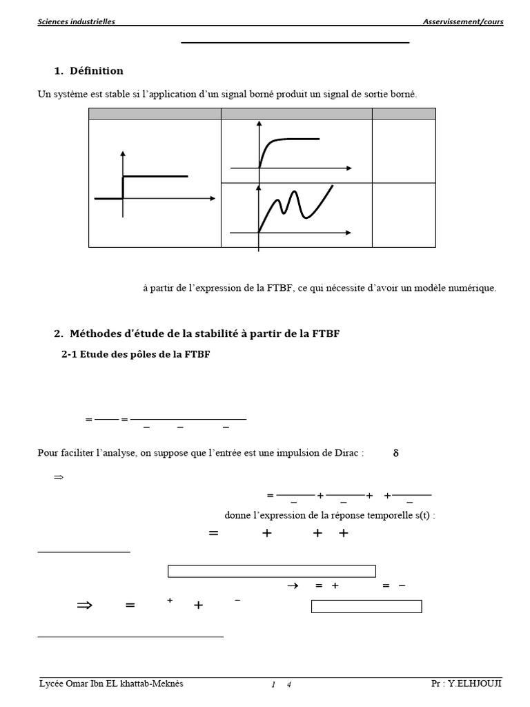 Stabilité des systèmes asservis en FTBF PDF Régulation Fonction — free download
