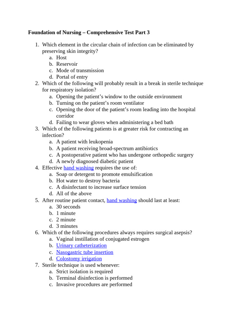 Foundation of Nursing - Comprehensive Test Part 3 | PDF | Injection ...