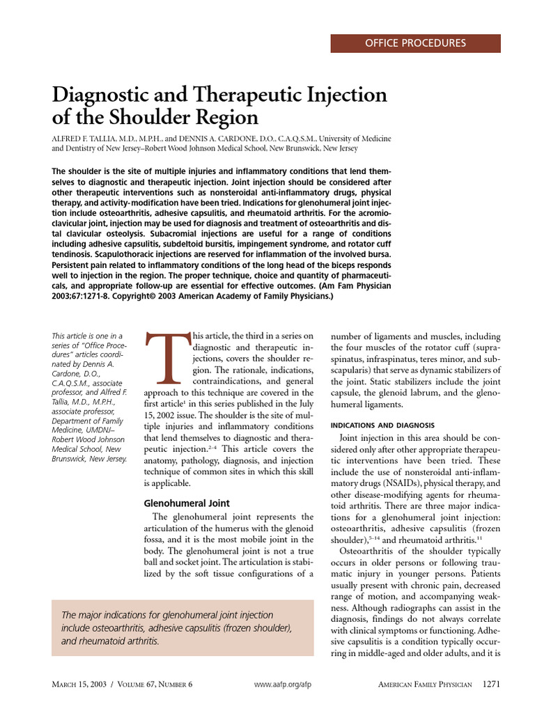 Diagnostic and Therapeutic Injection of The Shoulder Region | PDF ...