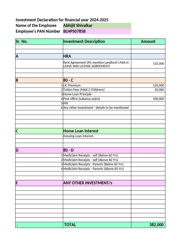 IT Investment Declaration - Sample | PDF