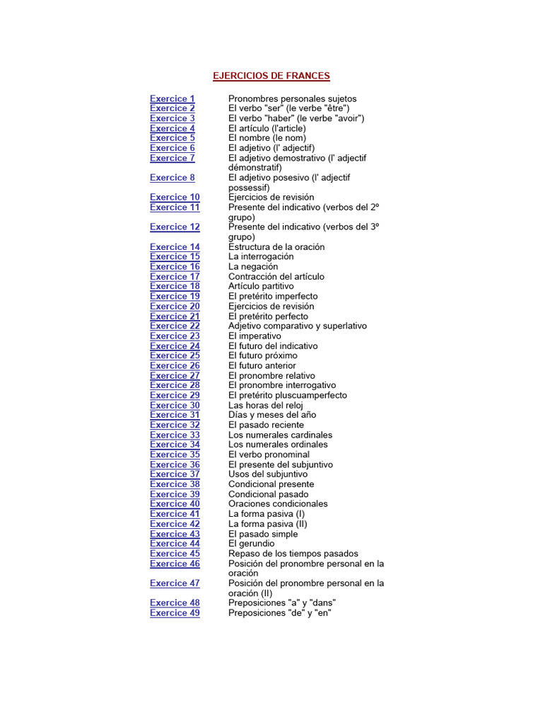 Ejercicios de gramática francesa | PDF | Alimentos