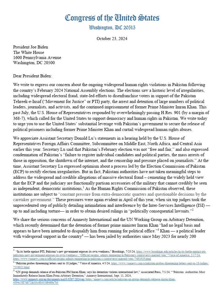 Letter - Human Rights Pakistan - Oct 23 2024 | PDF | Government