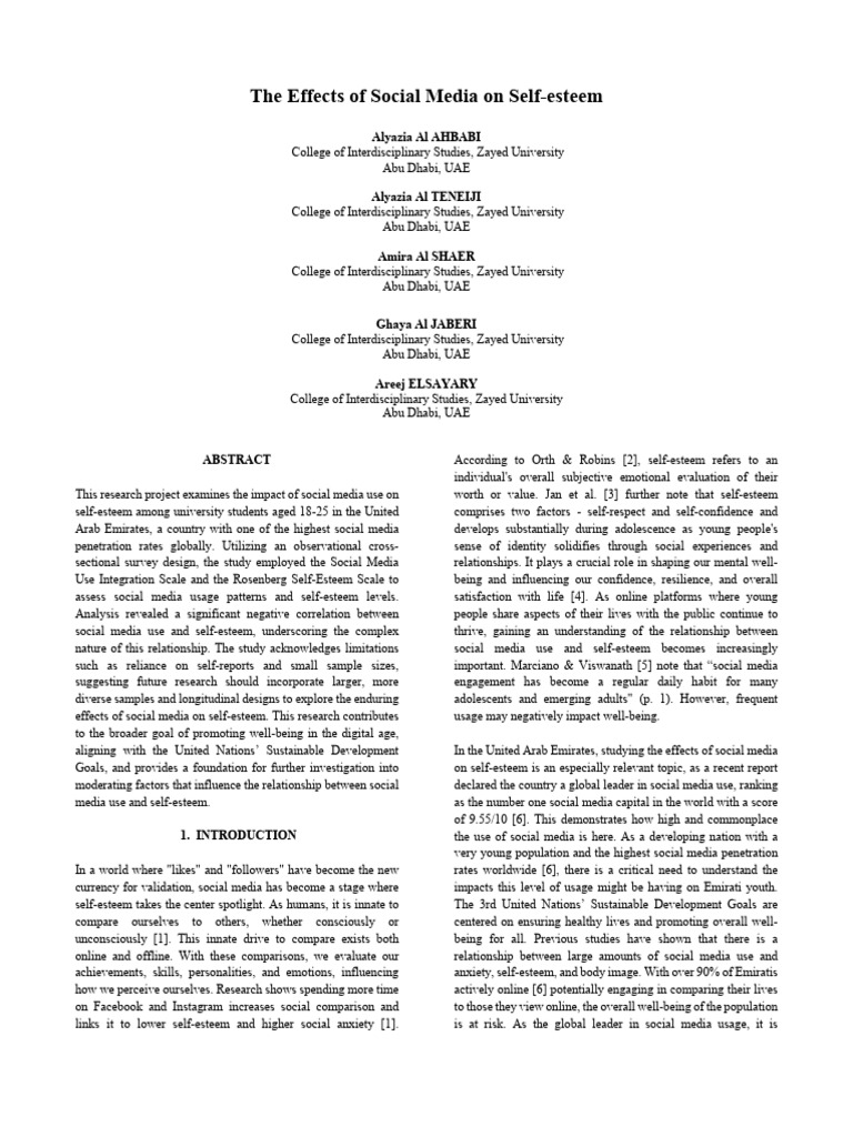 Social Media's Impact on Self-Esteem | PDF | Self Esteem | Survey ...