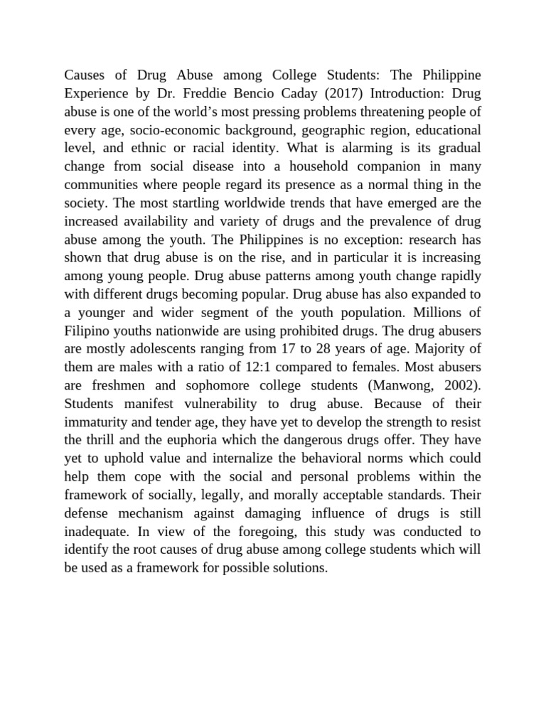 Causes of Drug Abuse Among College Students | PDF