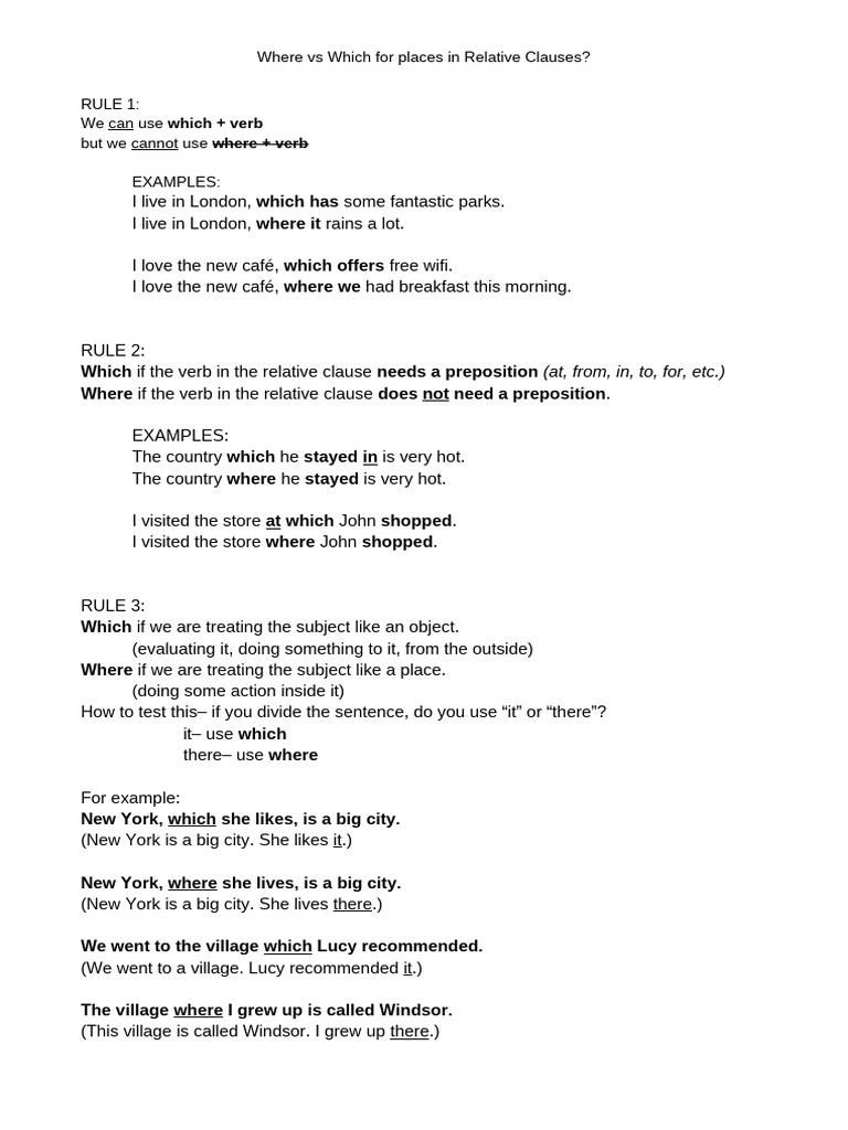 Where Vs Which Relative Clause Explanation | PDF | Verb | Linguistic ...