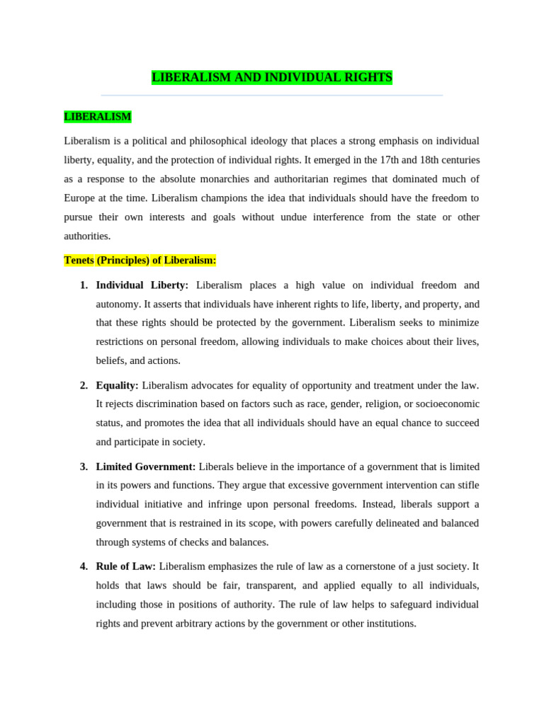 Liberalism and Individual Rights 23 & 24 | PDF | Liberalism | Social ...