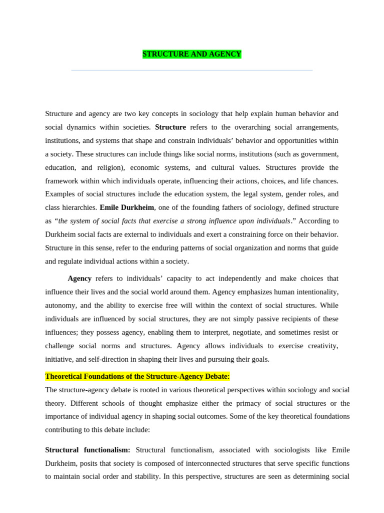 Structure and Agency 19 & 20 | PDF | Institution | Social Structure
