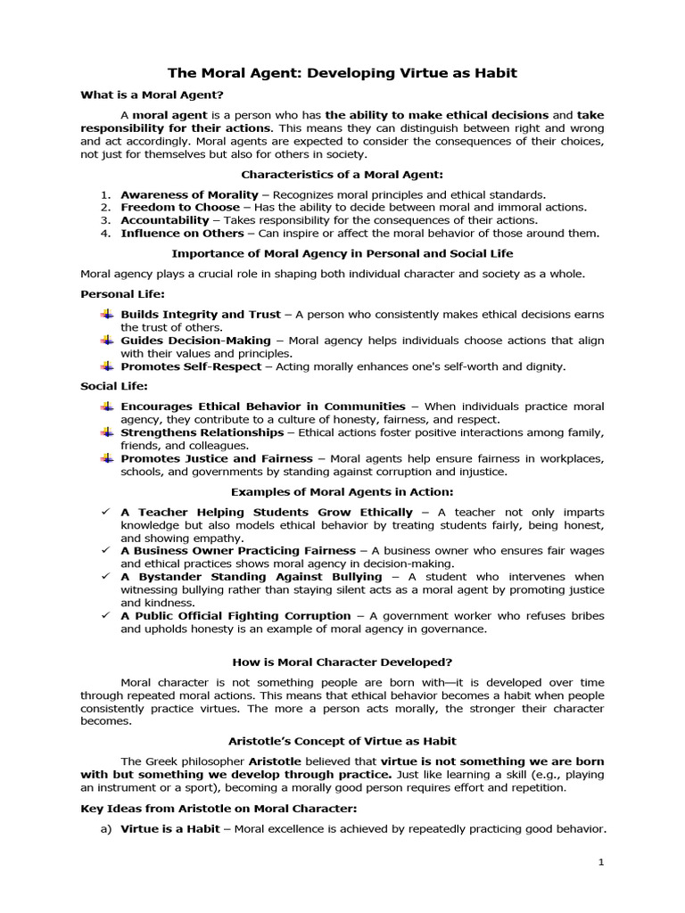 Understanding Moral Agency and Virtue | PDF | Morality | Virtue