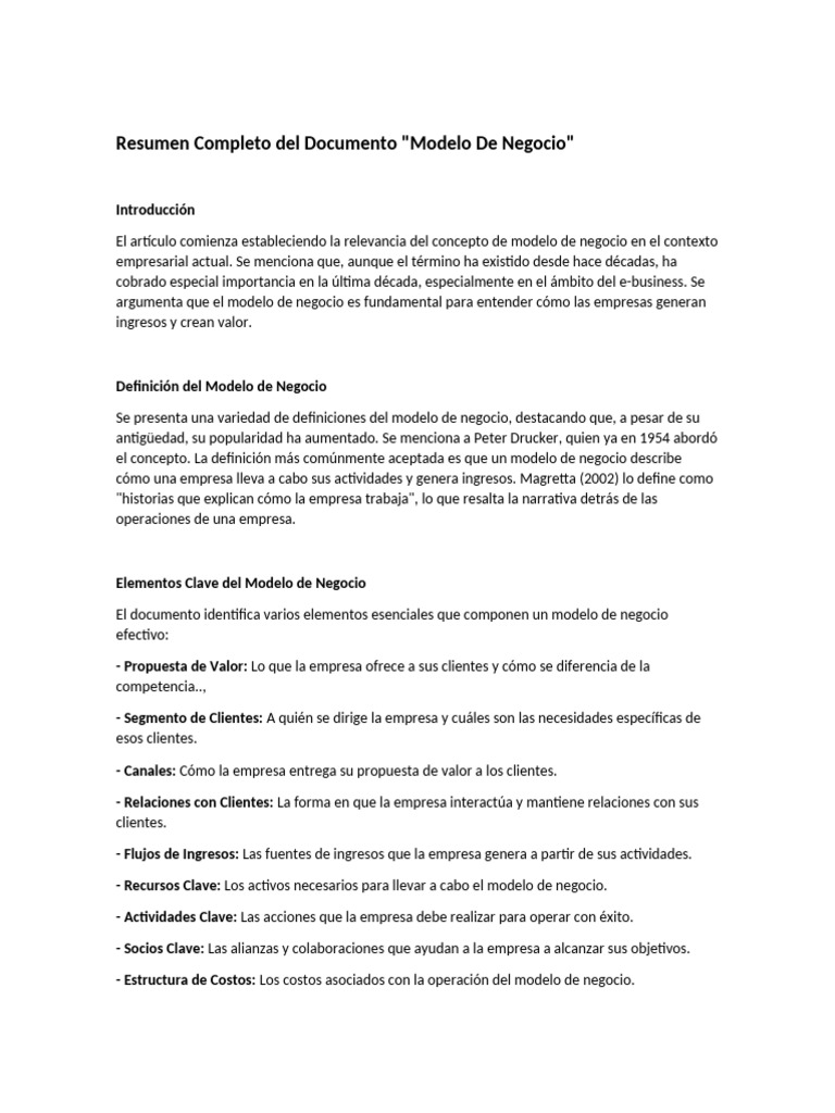 Resumen - Modelo de Negocios | PDF | Modelo de negocio | Business