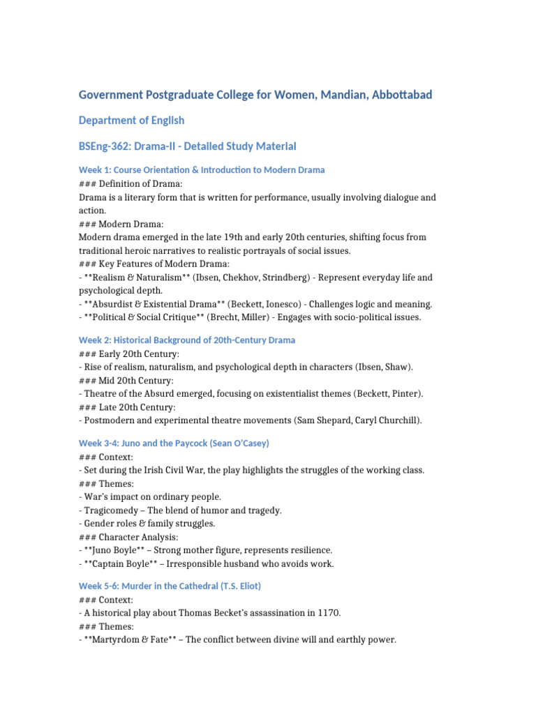 Modern Drama Course Overview and Themes | PDF
