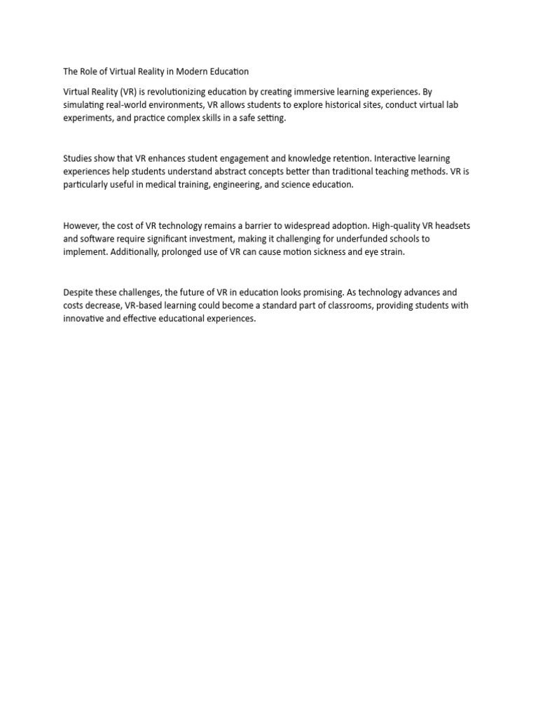 The Role of Virtual Reality in Modern Education | PDF