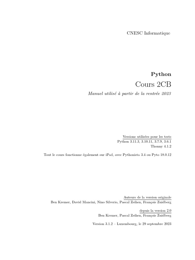 Cours Python 2CB - Luxembourg 2023 | PDF | Compilateur | Langage de ...