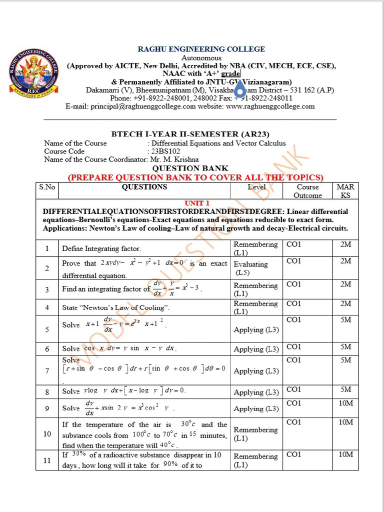 De&vc Question Bank Ar23 | PDF