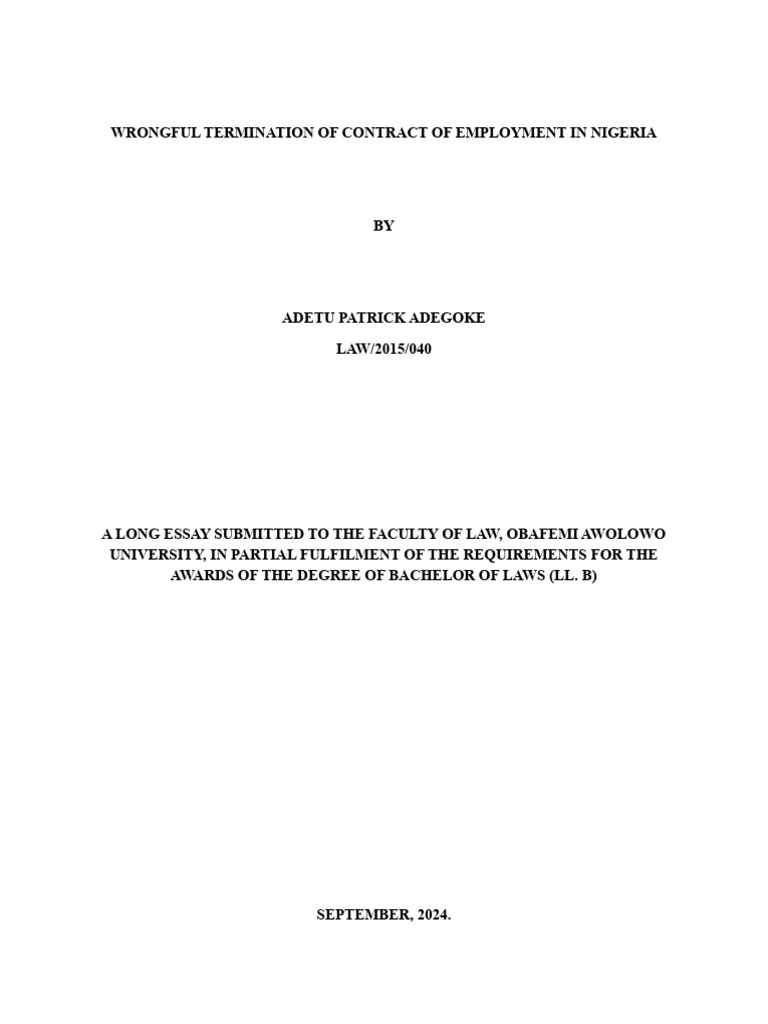 Wrongful Termination in Nigeria: Analysis | PDF | Employment | Labour Law