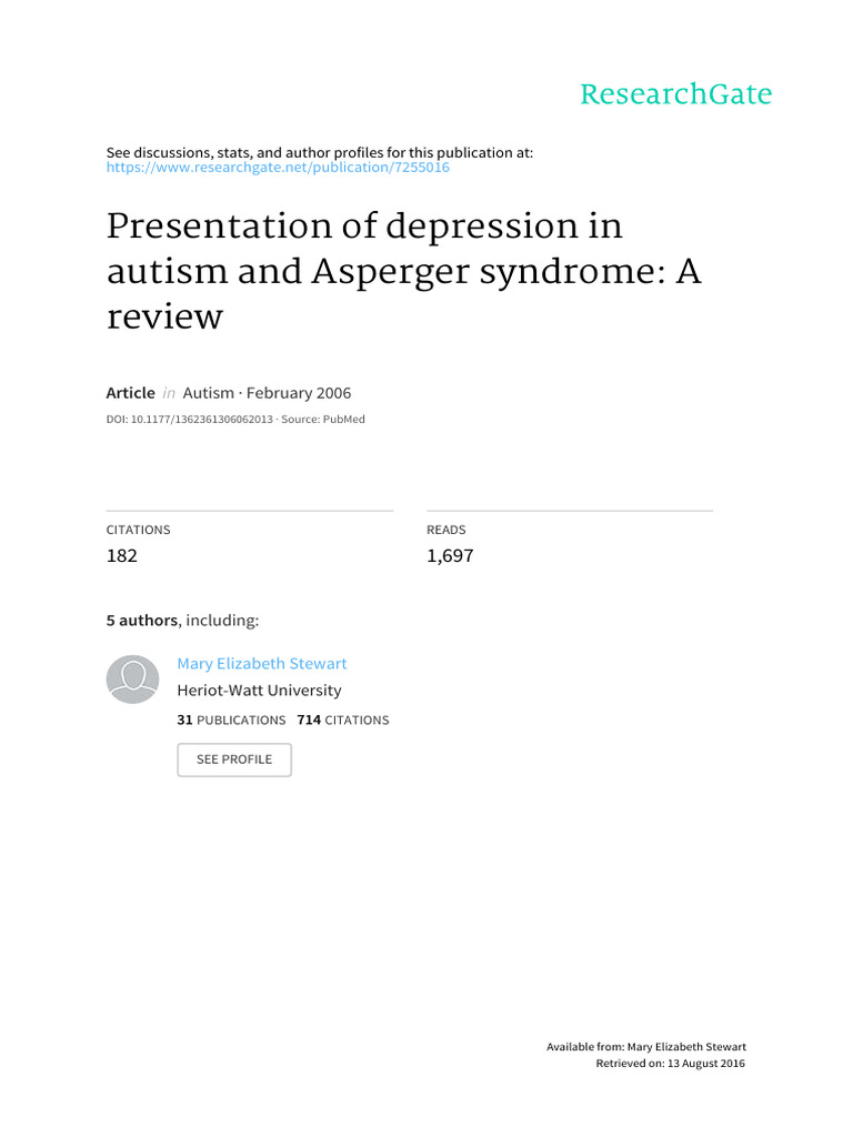 Depression in Autism and Asperger's Review | PDF | Asperger Syndrome ...