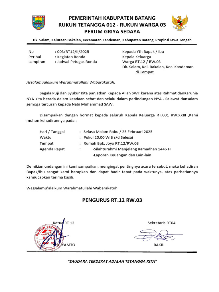 Undangan Ronda RT.12 RW.03 Griya Sedaya | PDF