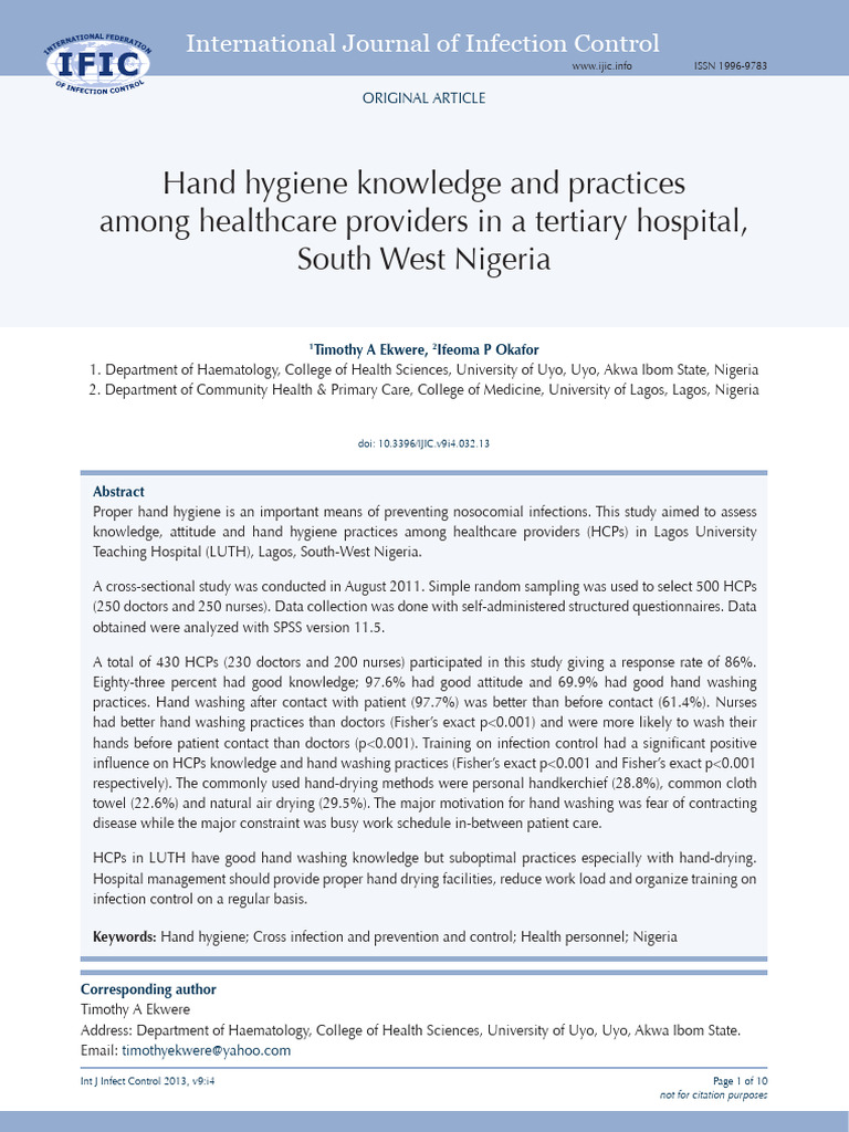Hand Hygiene Practices in Nigeria's Hospitals | PDF | Hand Washing ...