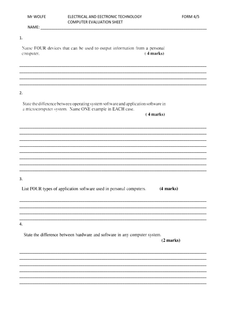 Electrical Technology Evaluation Sheet | PDF