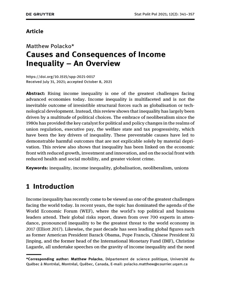 Causes and Effects of Income Inequality | PDF | Economic Inequality ...