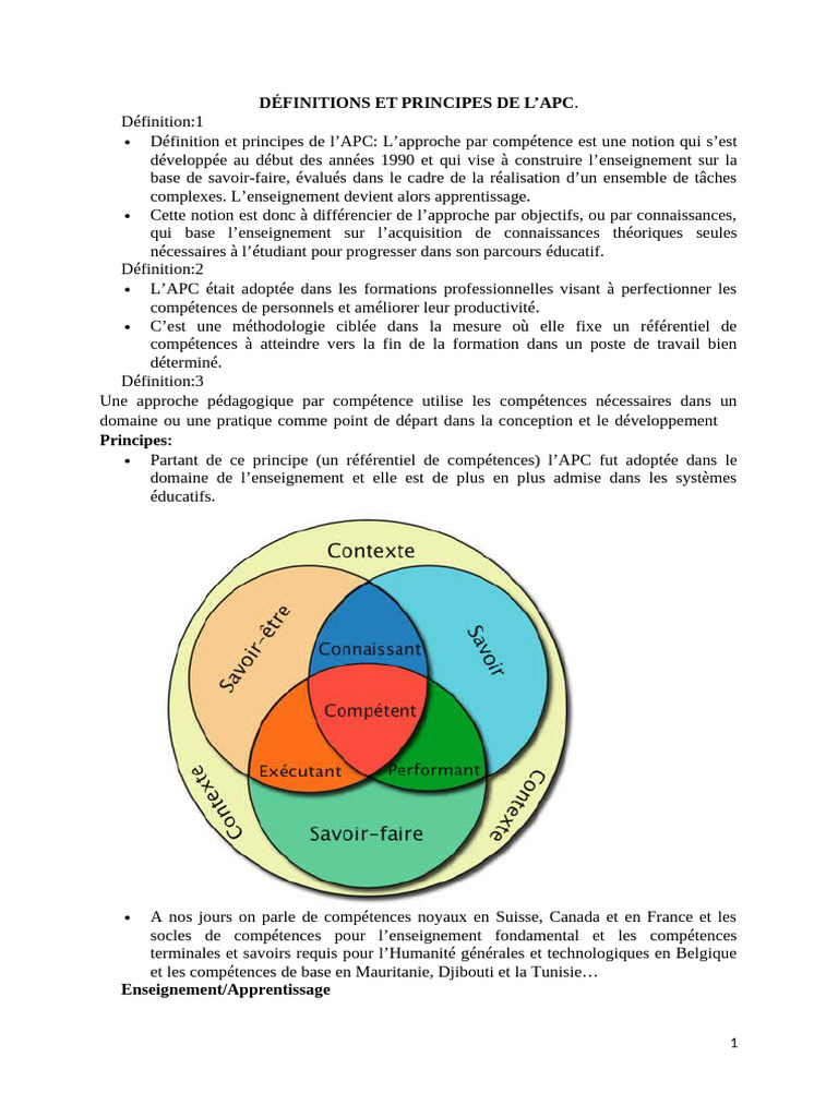 Définition et principes de l'APC | PDF | Pédagogie | Apprentissage