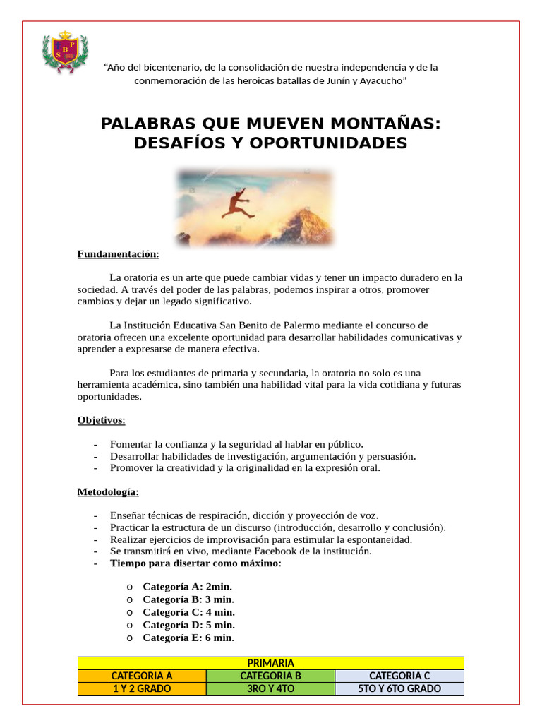 Concurso de Oratoria Escolar 2023 | PDF | Hablar en público | Cognición
