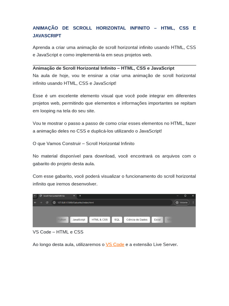 Animação de Scroll Horizontal Infinito | PDF | Html | Script Java
