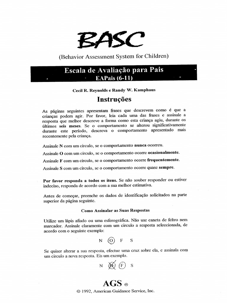 Avaliação Comportamental Infantil BASC | PDF