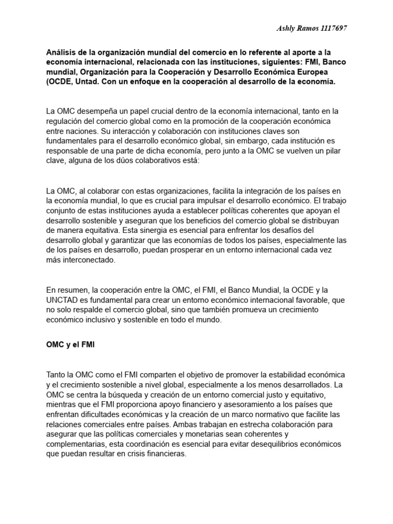 OMC y su impacto en la economía global | PDF | Organización de Comercio ...