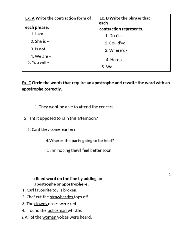 Apostrophe Practice Worksheets | PDF | Linguistics