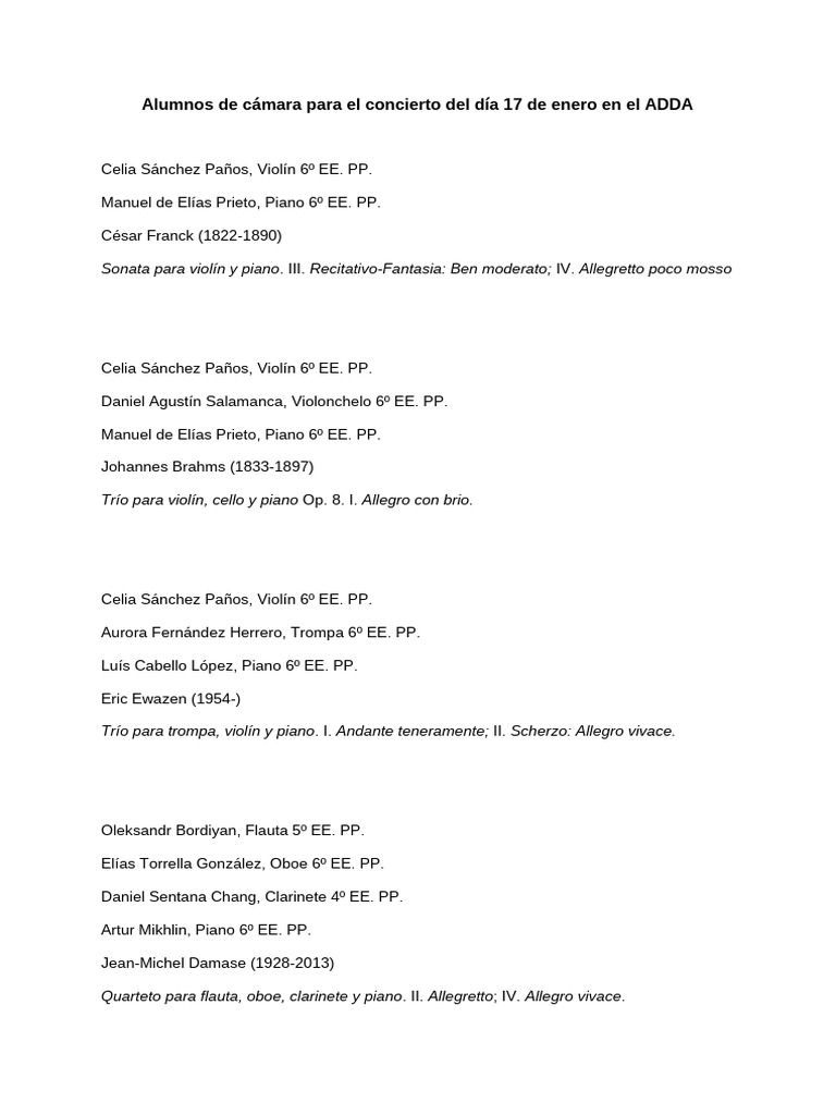 Alumnos de Cámara para ADDA 17-01-2024 | PDF
