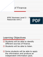Sources of Finance: BTEC Business Level 3 - Financial Resources Unit 2