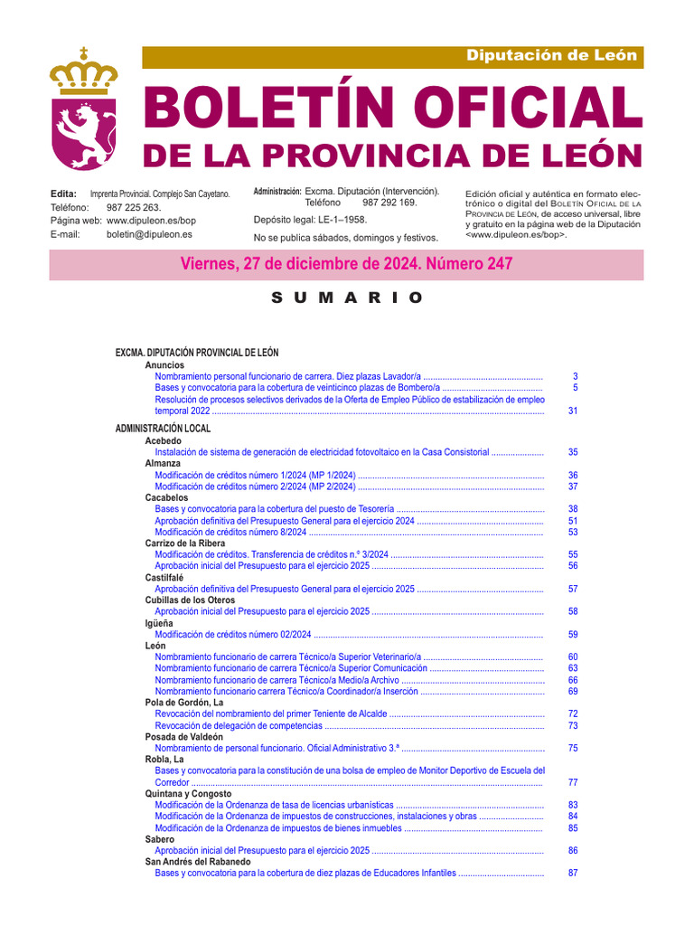 Convocatoria 25 Plazas Bombero/a León | PDF | Gobierno | Justicia